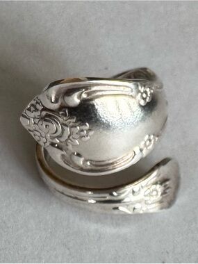 Silver Plate Floral Wrap Ring Sz 6